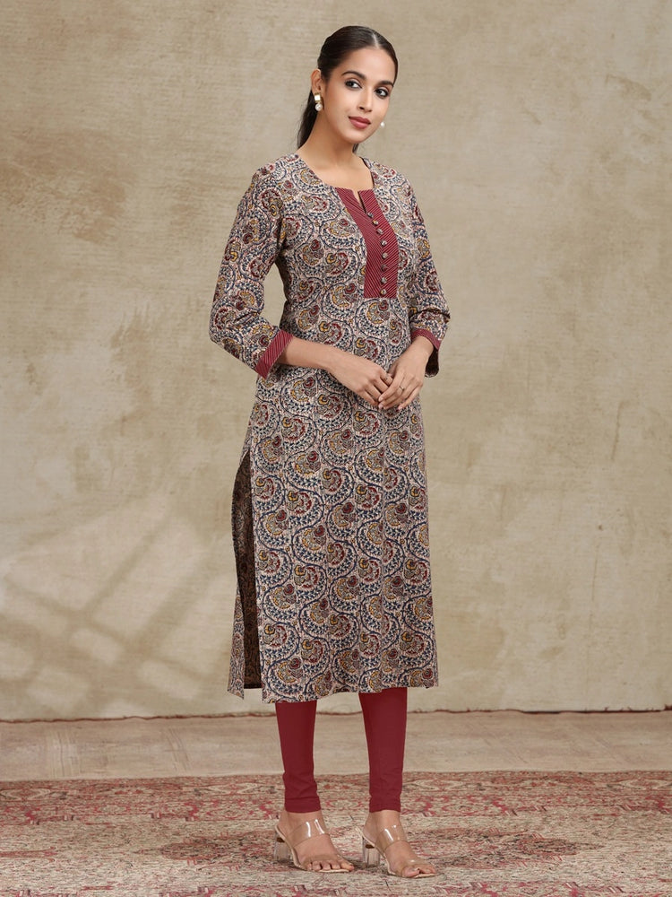 Beige Paisley Design Straight Cotton Kurta