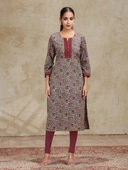 Beige Paisley Design Straight Cotton Kurta