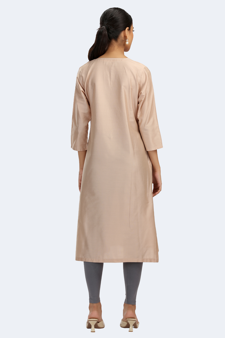 Beige PolySilk Embroidered Straight Kurta