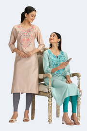 Beige PolySilk Embroidered Straight Kurta