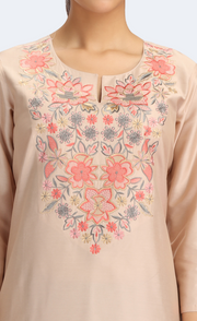 Beige PolySilk Embroidered Straight Kurta