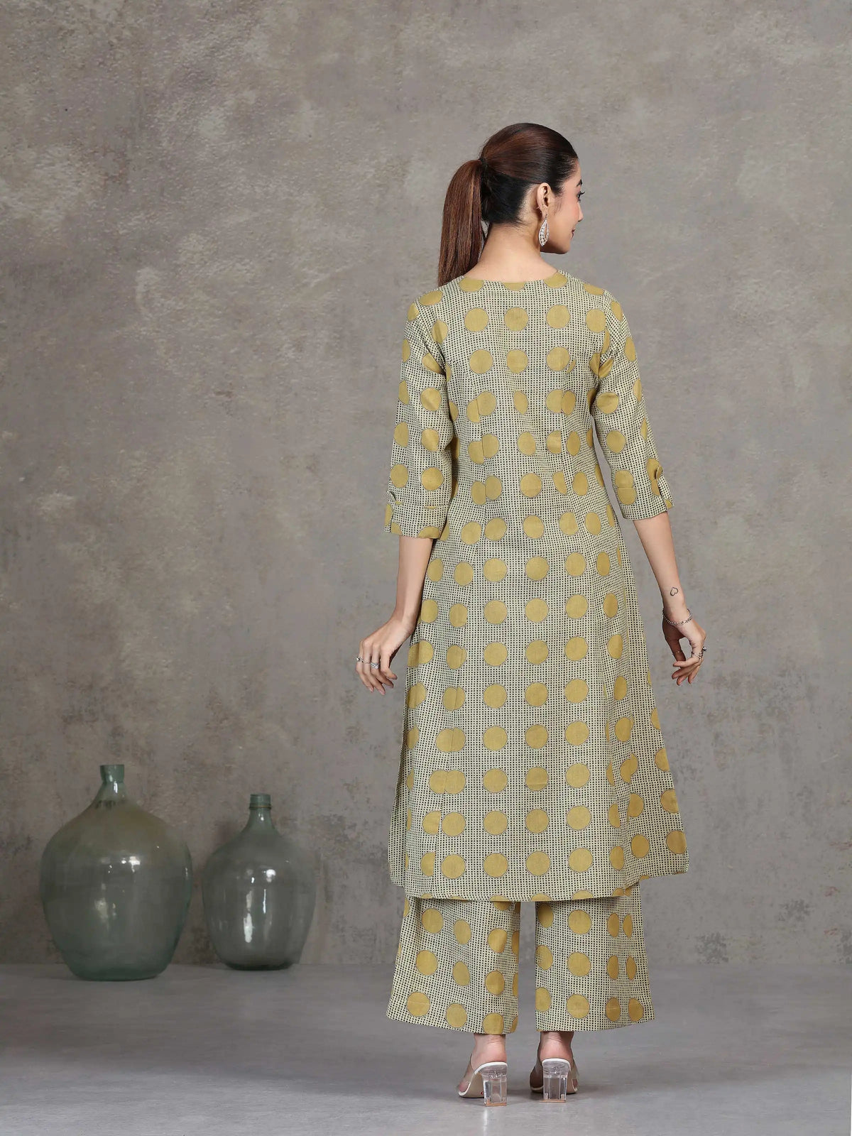 Beige Printed Cotton A-Line Co-ord Set