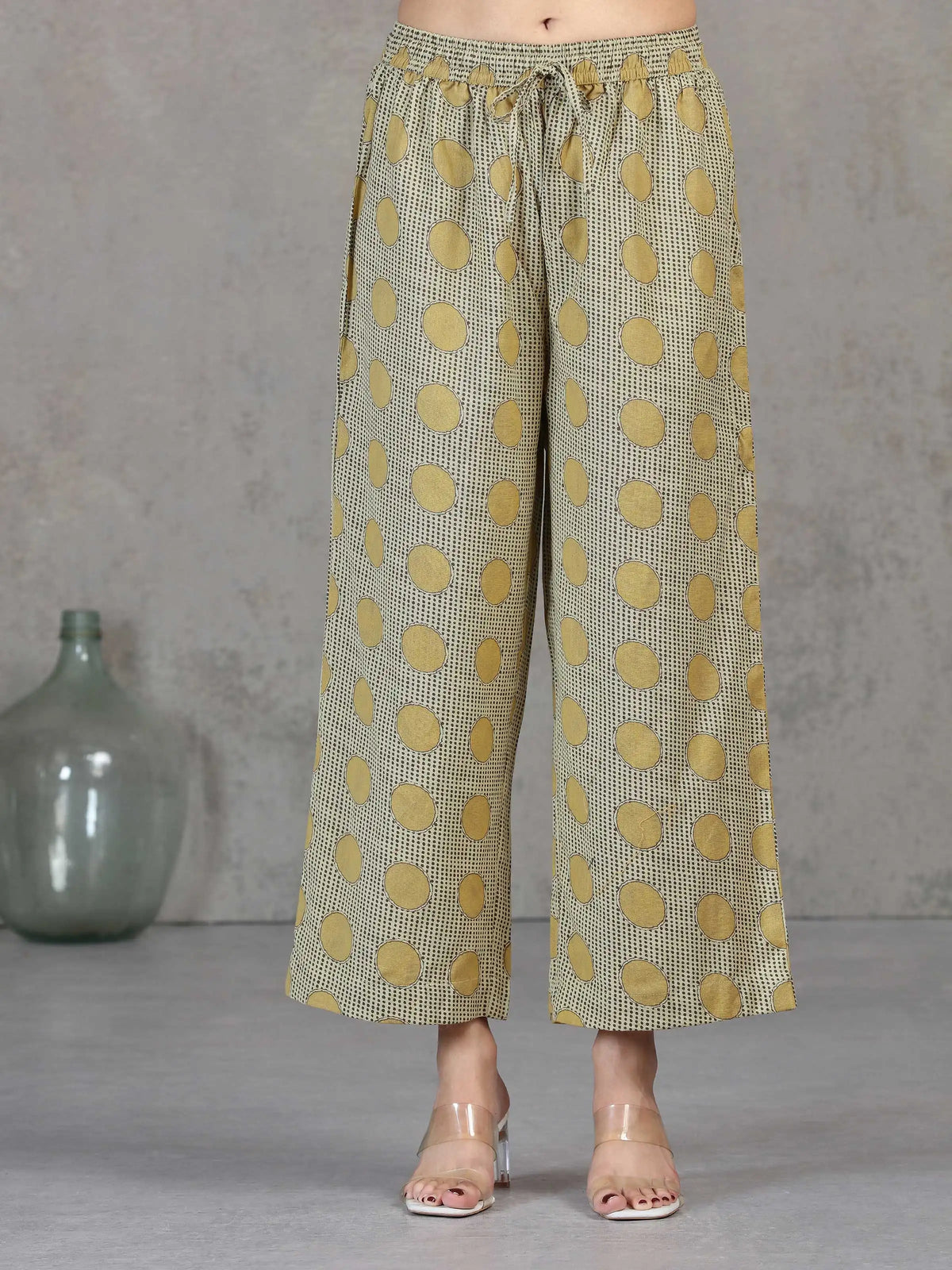 Beige Printed Cotton A-Line Co-ord Set