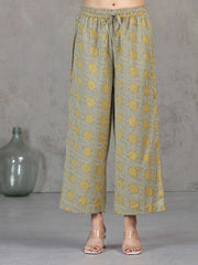 Beige Printed Cotton A-Line Co-ord Set