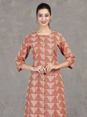 Beige Printed Straight Cotton Co-ord Set