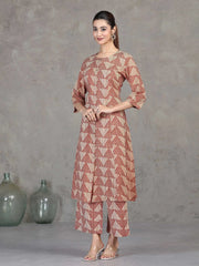 Beige Printed Straight Cotton Co-ord Set
