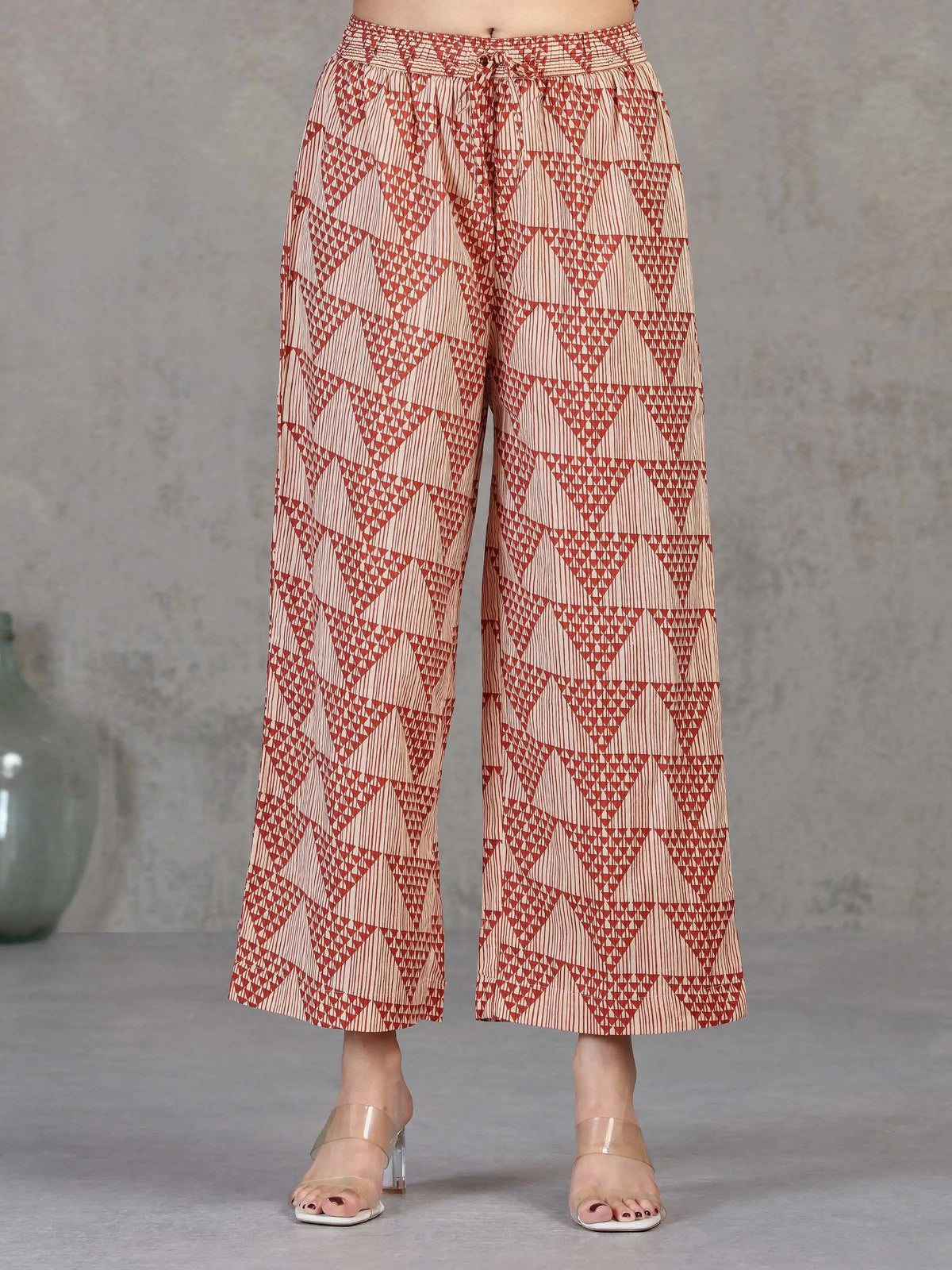 Beige Printed Straight Cotton Co-ord Set