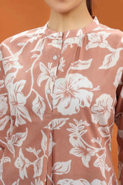 Beige Jaipuri Cotton Printed Straight Short Kurta for women