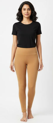 Beige Cotton Lycra Ankle Length Legging
