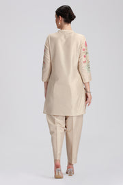 Bisque PolySilk Embroidered Straight Kurta Pant Co ord Set