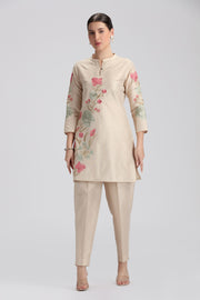 Bisque PolySilk Embroidered Straight Kurta Pant Co ord Set