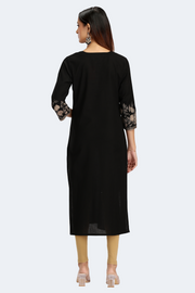 Black Cotton Flex Embroidered Straight Kurta