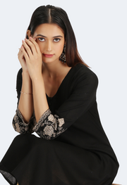 Black Cotton Flex Embroidered Straight Kurta