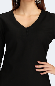 Black Cotton Flex Embroidered Straight Kurta