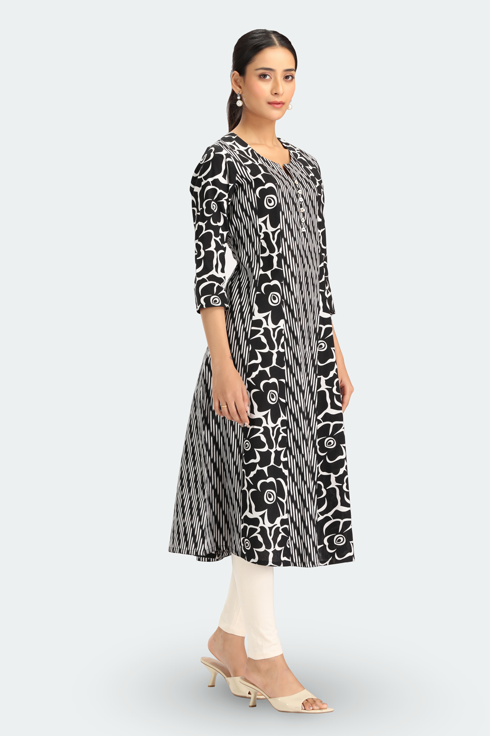 Black Cotton Flex Printed A Line Kurta