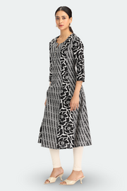 Black Cotton Flex Printed A Line Kurta