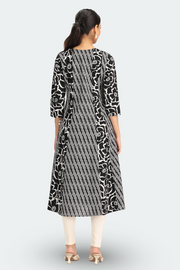 Black Cotton Flex Printed A Line Kurta