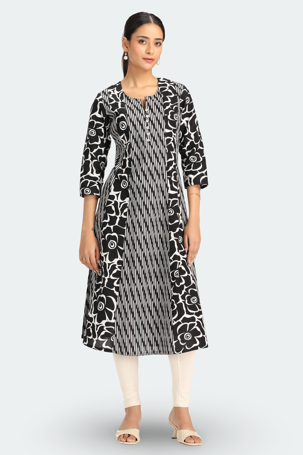 Black Cotton Flex Printed A Line Kurta