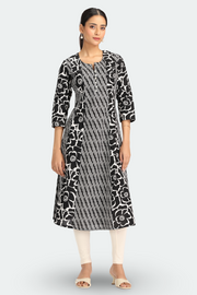 Black Cotton Flex Printed A Line Kurta