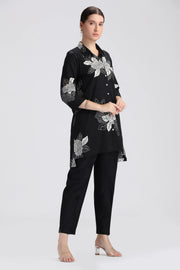 Black Cotton Flex Printed Straight Kurta