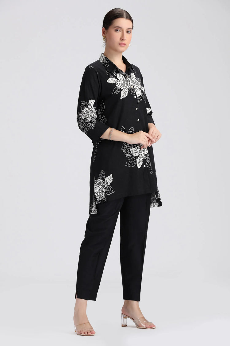 Black Cotton Flex Printed Straight Kurta
