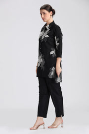 Black Cotton Flex Printed Straight Kurta
