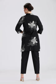 Black Cotton Flex Printed Straight Kurta