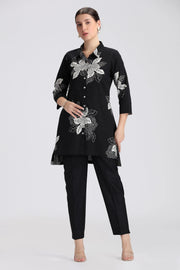 Black Cotton Flex Printed Straight Kurta