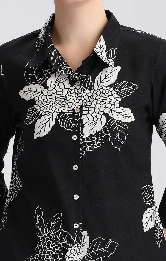 Black Cotton Flex Printed Straight Kurta