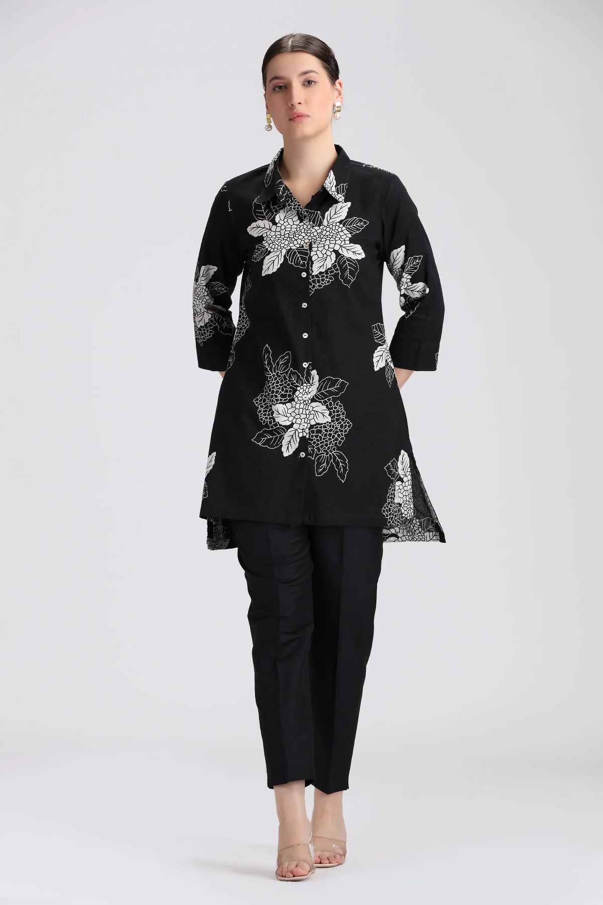 Black Cotton Flex Printed Straight Kurta