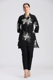 Black Cotton Flex Printed Straight Kurta