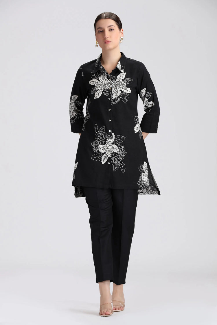 Black Cotton Flex Printed Straight Kurta