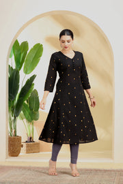 Black Polka Dot Pattern A-Line Kurta for women