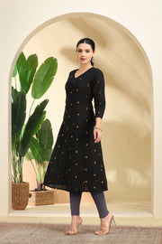 Black Polka Dot Pattern A-Line Kurta for women