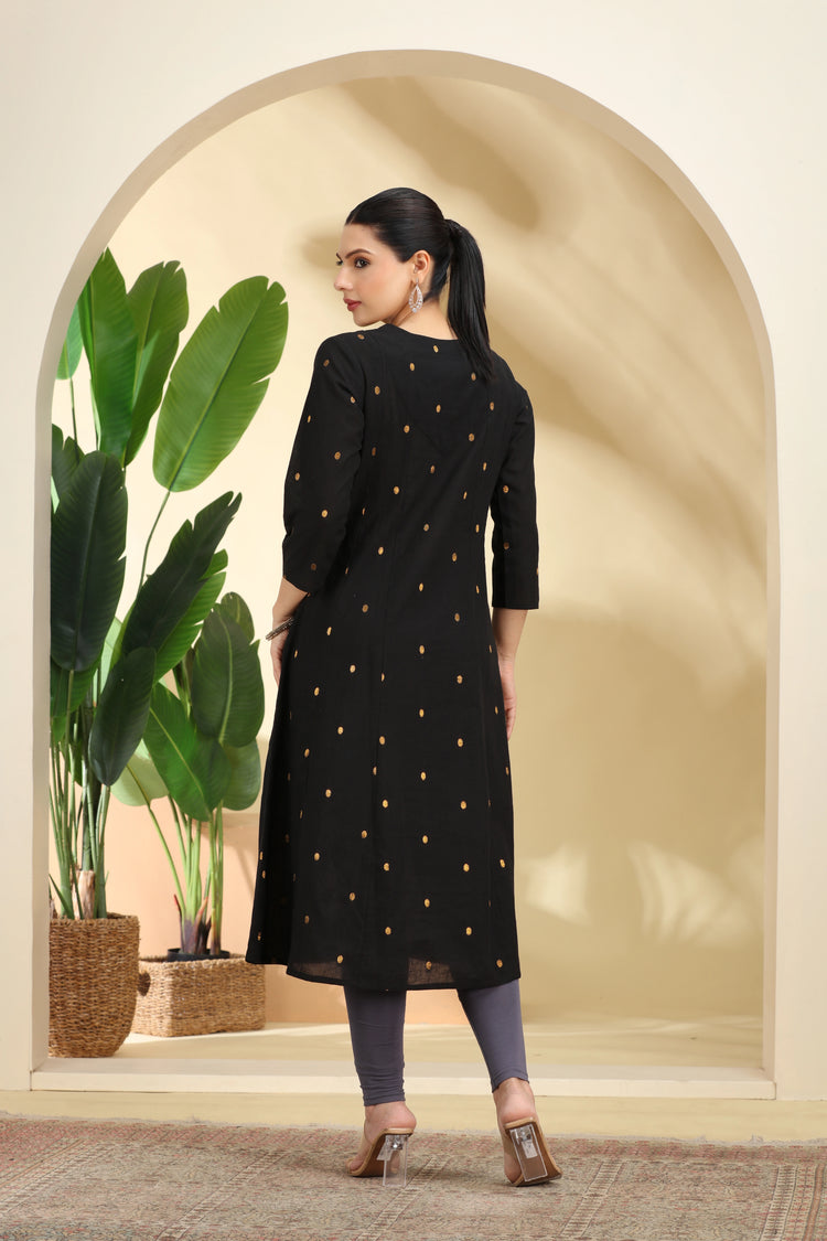 Black Polka Dot Pattern A-Line Kurta for women