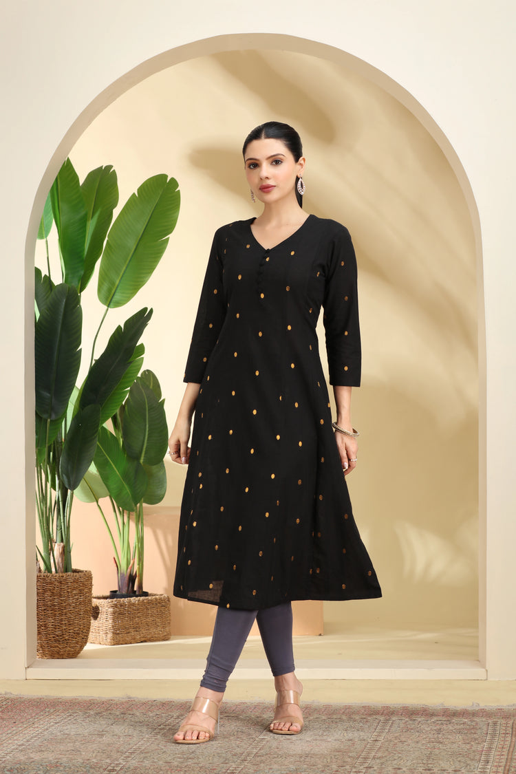 Black Polka Dot Pattern A-Line Kurta for women