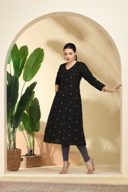 Black Polka Dot Pattern A-Line Kurta for women