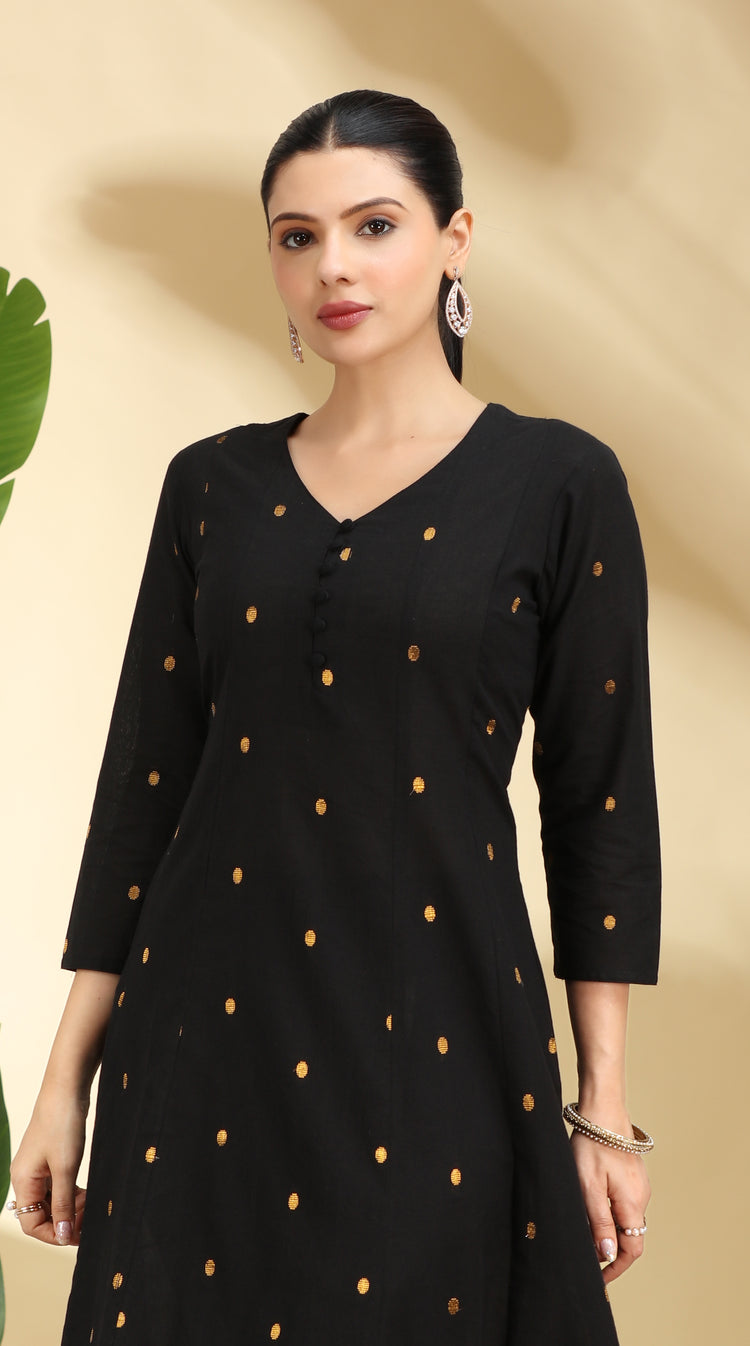 Black Polka Dot Pattern A-Line Kurta for women