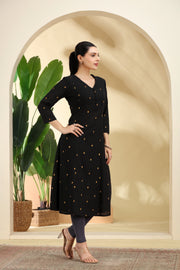 Black Polka Dot Pattern A-Line Kurta for women