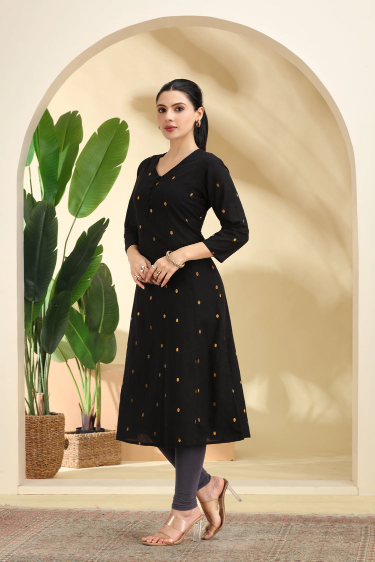 Black Polka Dot Pattern A-Line Kurta for women