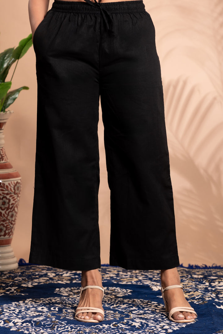 Black Embroidered Straight Co-ord Set