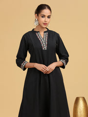 Black Embroidered A-Line Cotton Co-ord Set