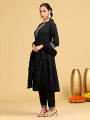 Black Embroidered A-Line Cotton Co-ord Set