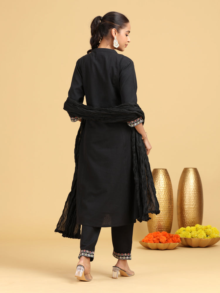 Black Embroidered A-Line Cotton Co-ord Set