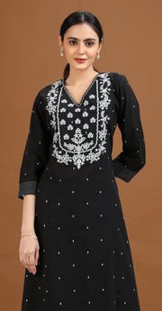 Black Embroidered A-Line Cotton Co-ord Set