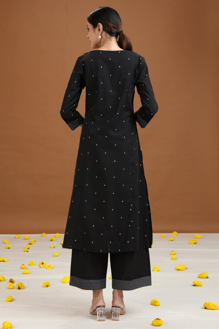 Black Embroidered A-Line Cotton Co-ord Set