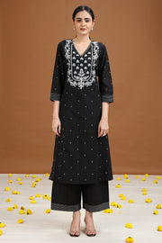 Black Embroidered A-Line Cotton Co-ord Set