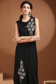 Black Embroidered Straight Co ord Set