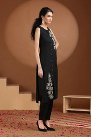 Black Embroidered Straight Co ord Set
