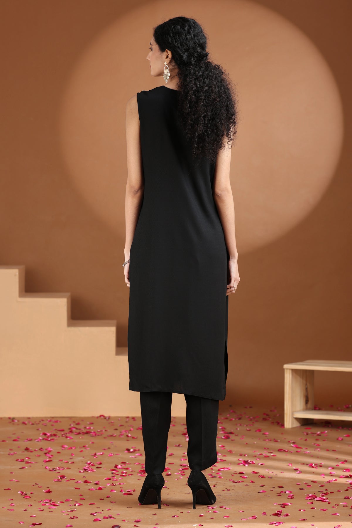 Black Embroidered Straight Co Ord Set